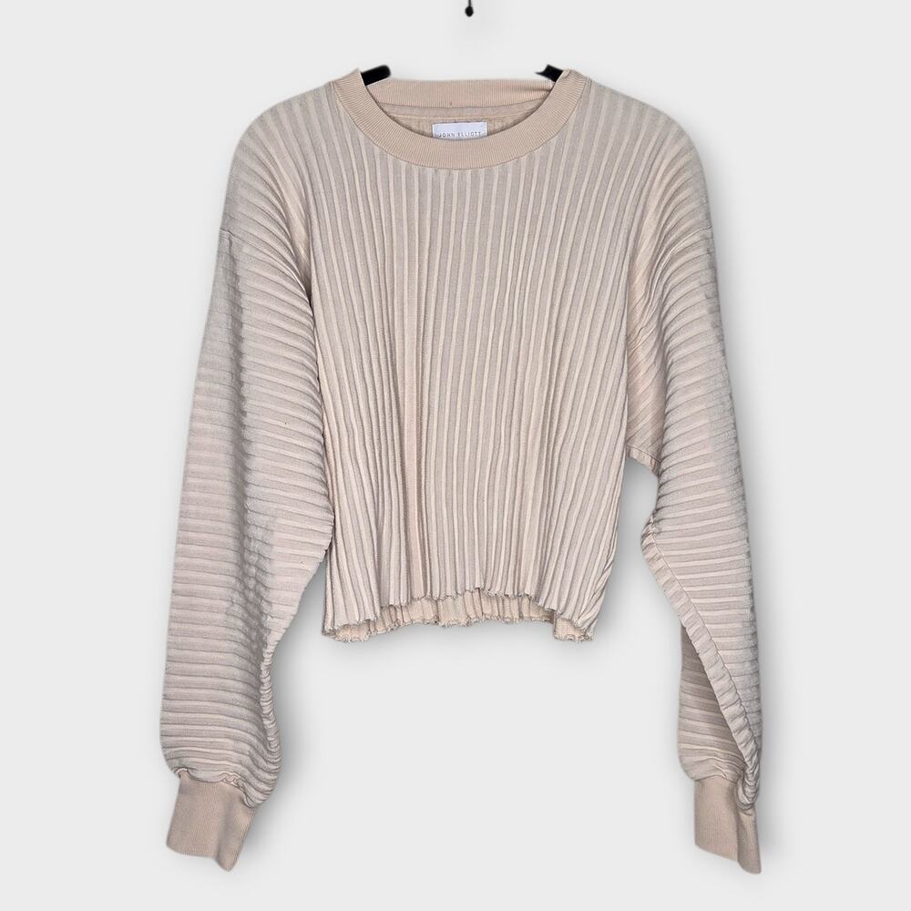 John Elliott Ribbed French Terry Cropped Sweatshirt Cream Womens XS